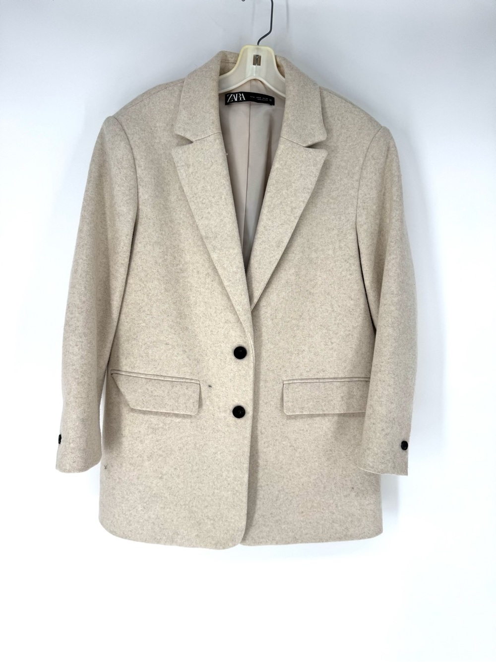Zara Neutral Cream Single-Breasted Wool-Blend Blazer